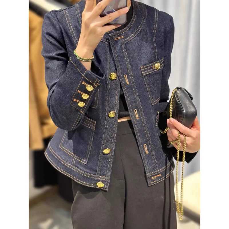 Spring New Denim Jacket Vintage Womens O-Neck Single Breasted Jean Coat Female Y2k Fashion Pocket Loose Short Outwear Tops J294X240920