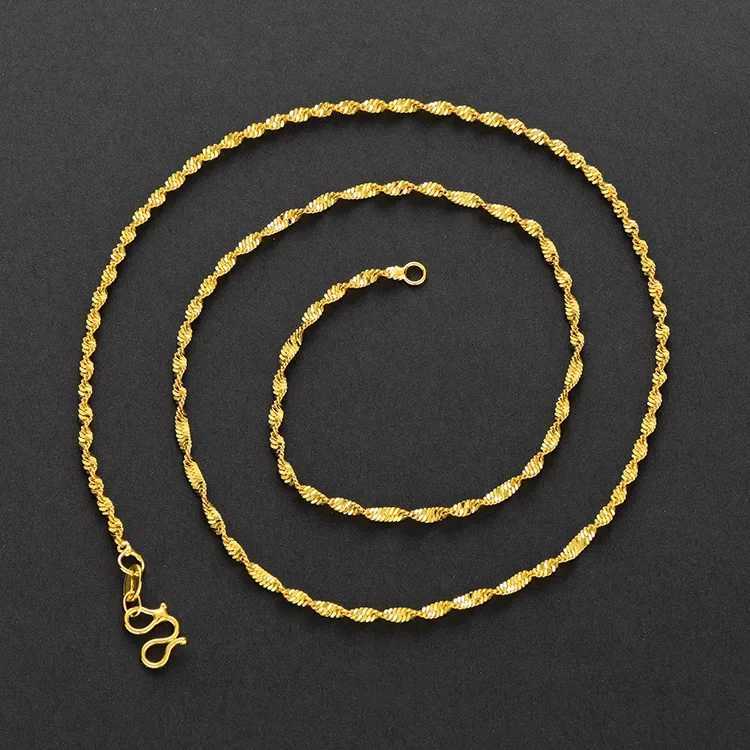 Real 14K Gold Color Necklace Chain for Womens Clavicle Chain Neck Collare for Girlfriend Fashion Birthday Jewelry Gift Not FadeX240919