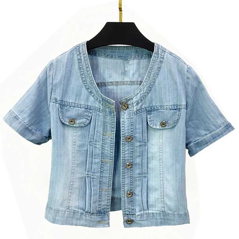 2023 Spring/Summer New Denim Jacket Womens Korean Casual Slim All-Match Short Crop Sleeve Short Sleeve Denim Button Up TopX240920