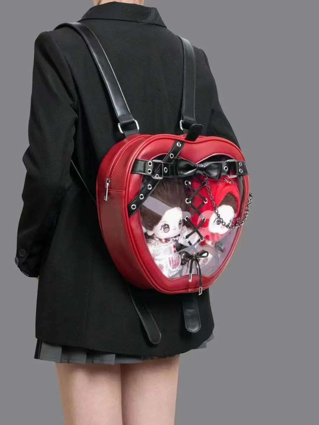 MBTI n Apple Womens Backpack Gothic Jk Girls Fashion Street Red Punk Pu Leather Leisure Aesthetics Bag 240919