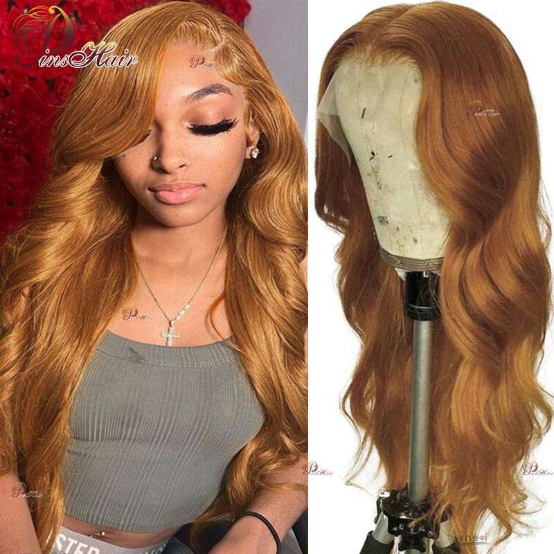 Ginger Brown 13X6 Body Wave Wigs Honey Blonde Lace Front for Women Pre-Plucked Remy Human Hair Wig