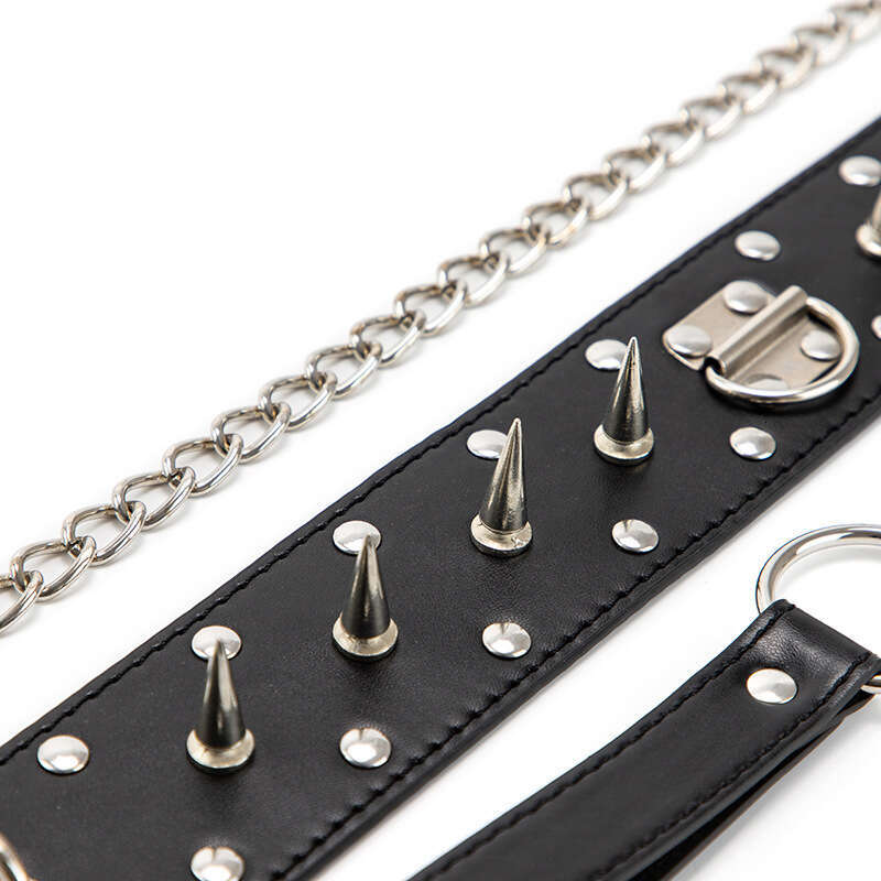 SM Prop Black Rivet Sex Collar with Lock Foreign Trade Hot Selling Punk SM Traction Neck Cover Alternative Adult Products