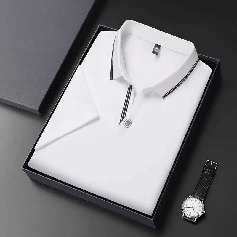 2024 Mens New Solid Color Cotton Business Casual Short Sleeved POLO Shirt Fashion Short Sleeved Comfortable and Breathable TopX240920