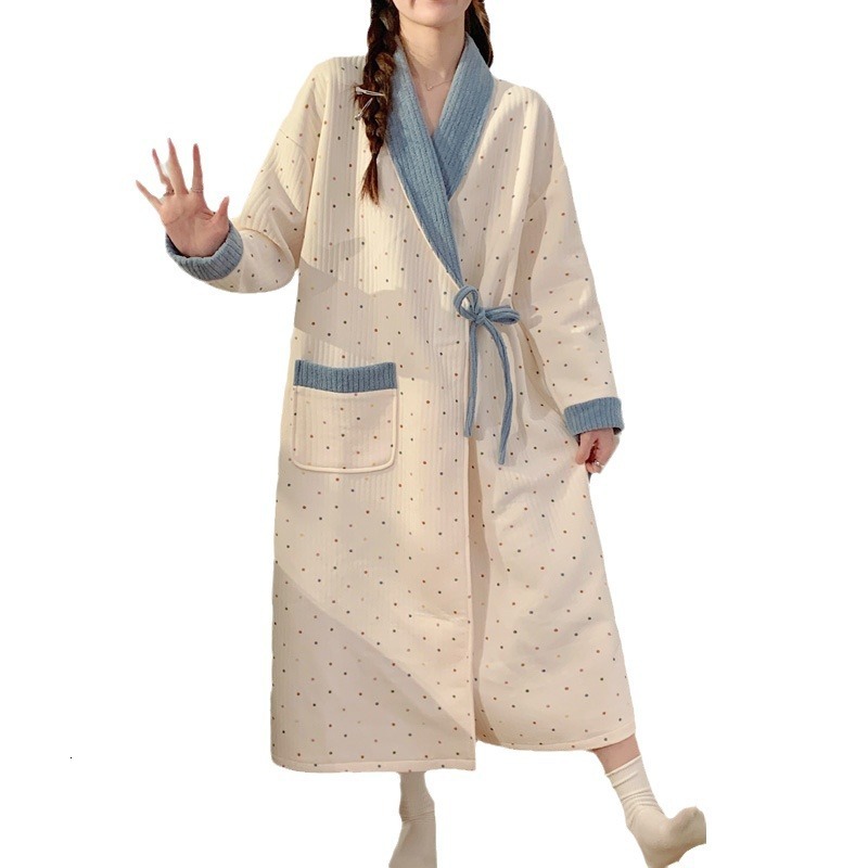 New Pregnant Women's Breastfeeding Sleeping Winter Air Cotton Moonlight Clothing Spring and Autumn Postpartum Long sleeved Maternal Feeding Skirt