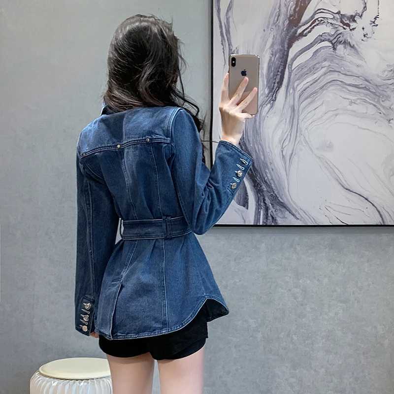 Retro Blue Denim Jacket For Womens Spring And Autumn Design Loose And Slimming Versatile And Stylish TopX240920