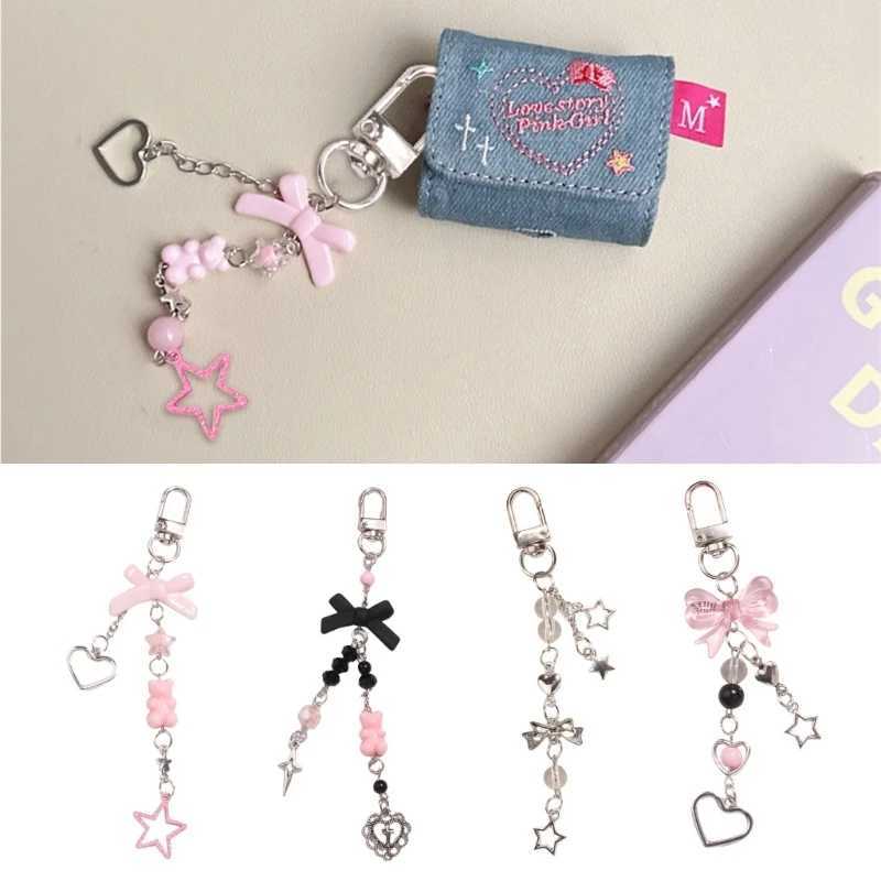 Fashionable Bear Keychain Handmade Butterfly Knot Keyring Heart Bowknot Keyring Pendant Versatile Star Phone AccessoryX240919