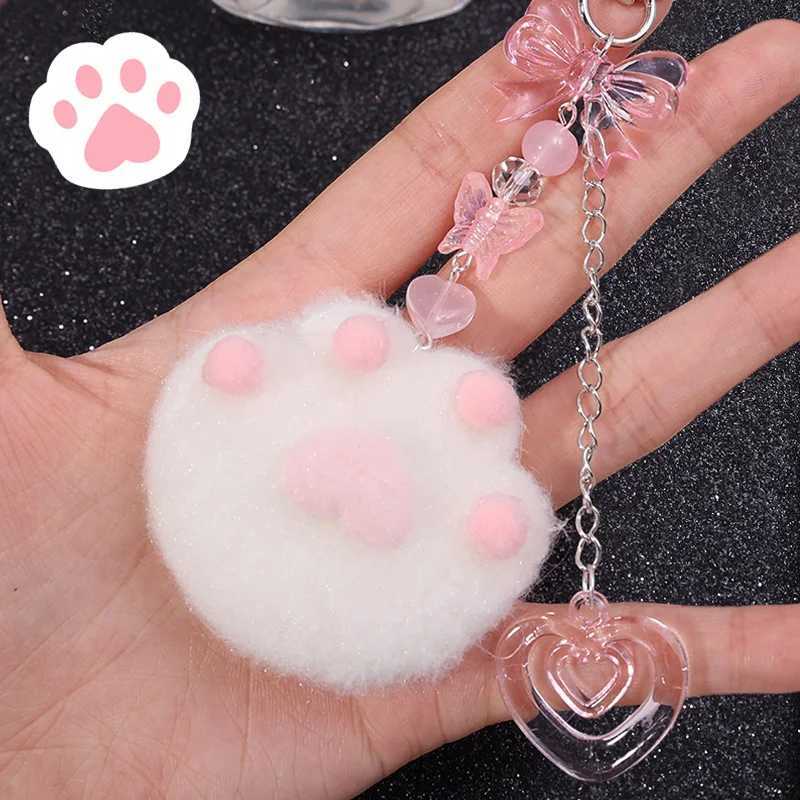 Lovely Plush Cats Paw Keychain Pendant Cute Pink Velvet Kitten Heart Bag Accessories Keyring Buckle Perfect Gift for Women GirlsX240919
