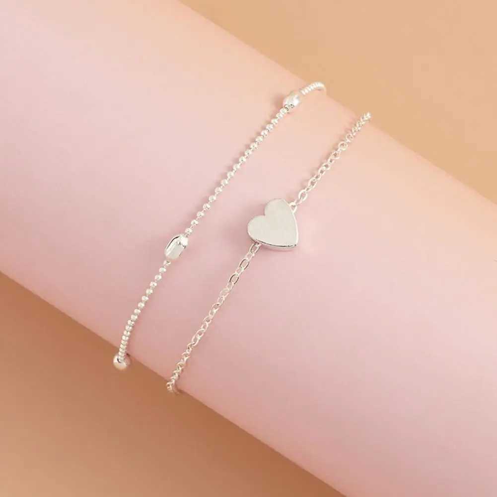 Mother Day Gift Anklet Elegant Double-layer Heart Anklet for Women Adjustable Hollow Chain Ankle Decoration with Lobster Y240920