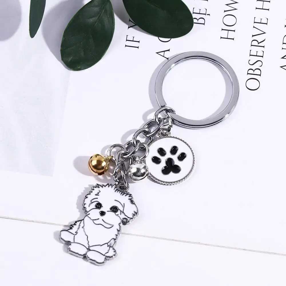 Lover Gift White Animal Bell Husky Teddy Dog Golden Retriever Dog Keychain Pet Keychain Dog Pendant Pet KeyringX240919