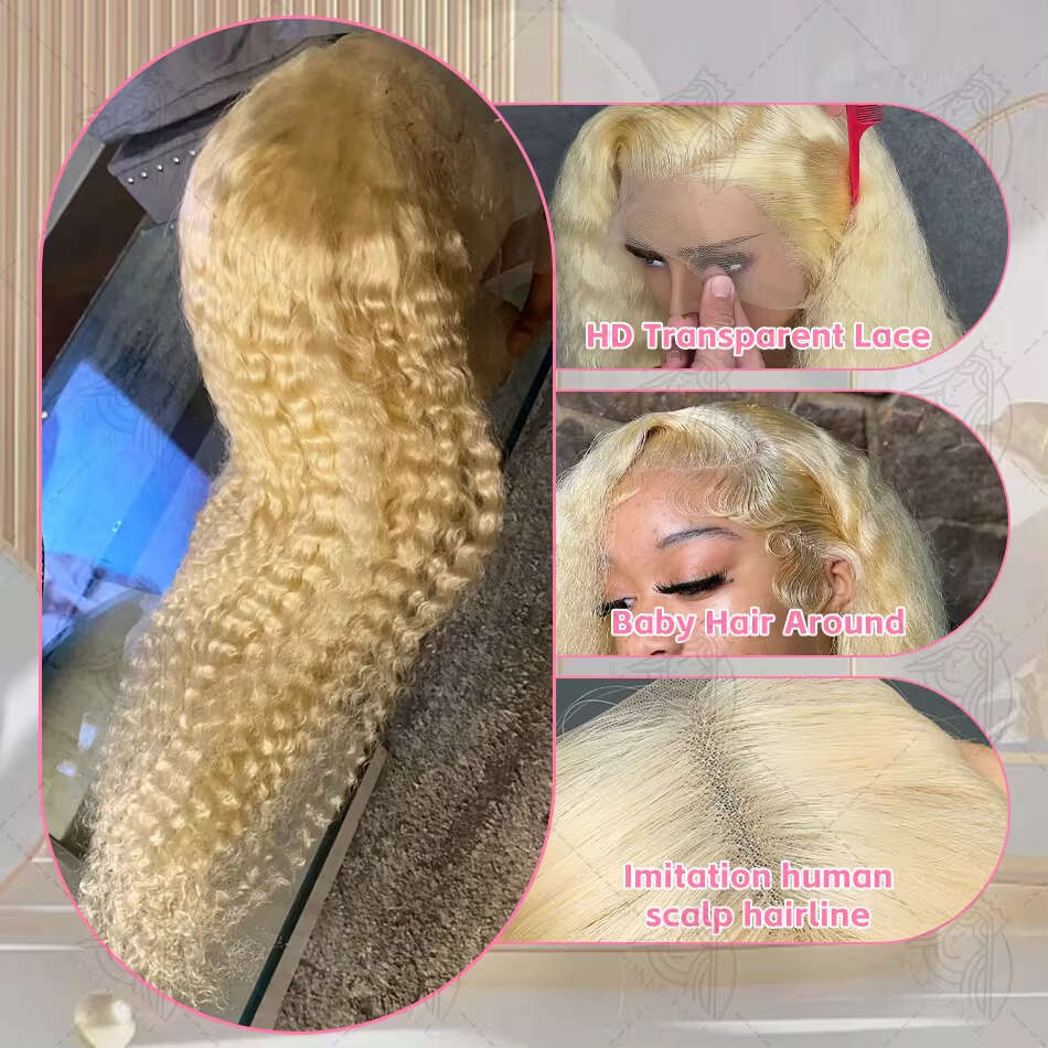 30 Inch Deep 613 Honey Blonde 13x4 Front Human Hair Wigs 13x6 Lace Frontal Curly Wave Wig For Woman
