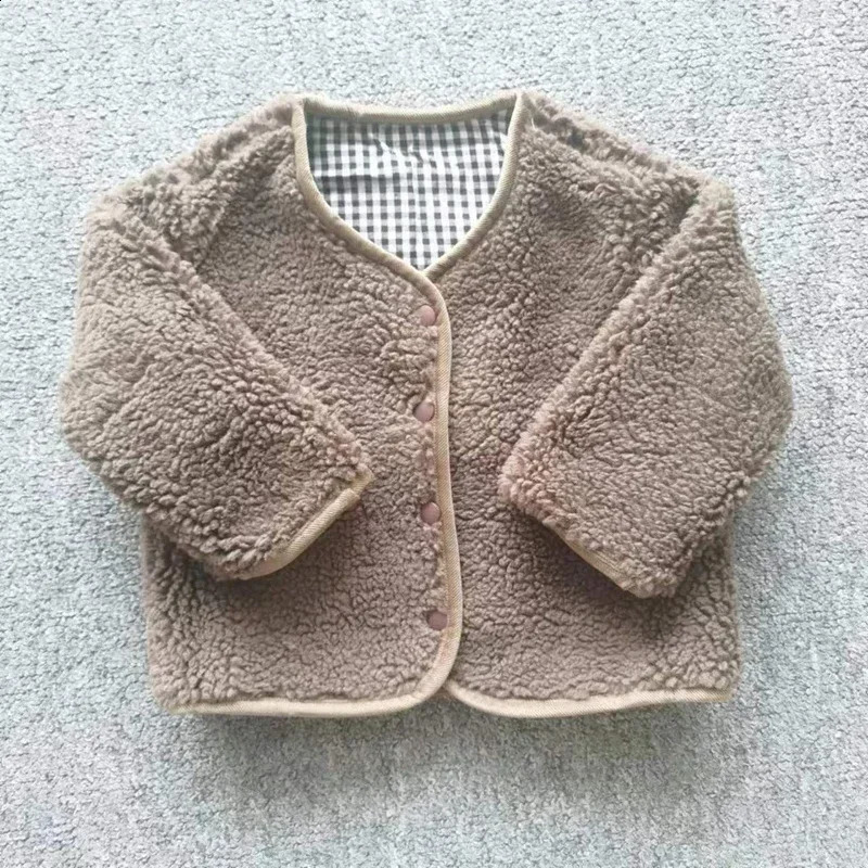 HoneyCherry Autumn/Winter Warm Childrens Jacket Double sided plaid Plush Jacket Childrens Jacket 240918