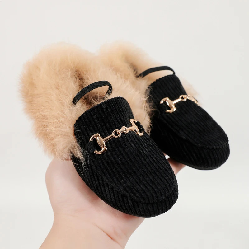 AS Kids Shoes Children Fur Princess Shoes Baby Girls Slip On Loafers Toddler Ballet Flats First Walker Warm Fashion Moccasin 240911
