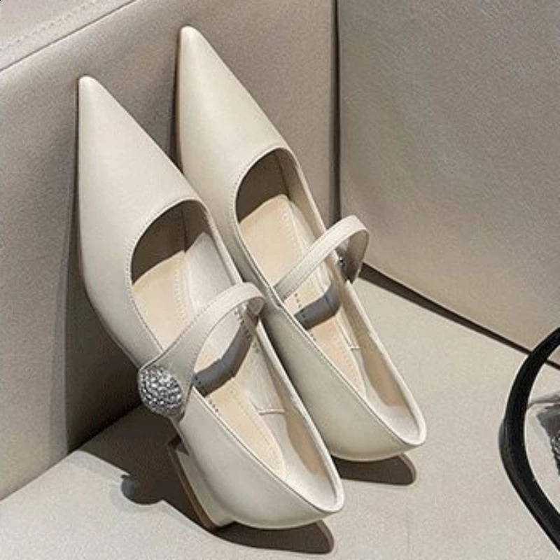 Womens Pointed Mary Janes Loafers Womens Fashion Buckle Shoes Spring Fashion Shallow Loafers Round Toes Heavy Ballet Performer 240919