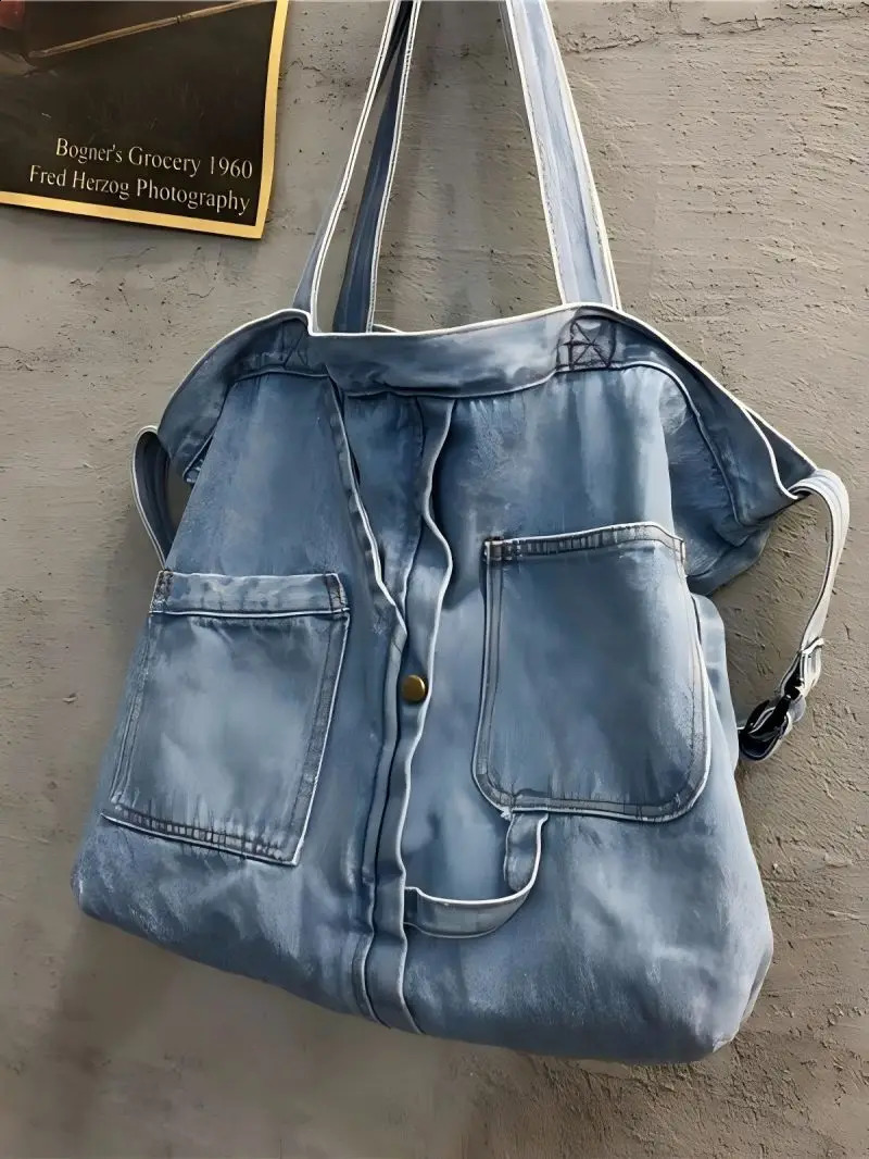 CGCBAG casual denim canvas messenger bag womens beer capacity handbag simple solid shopping shoulder 240919