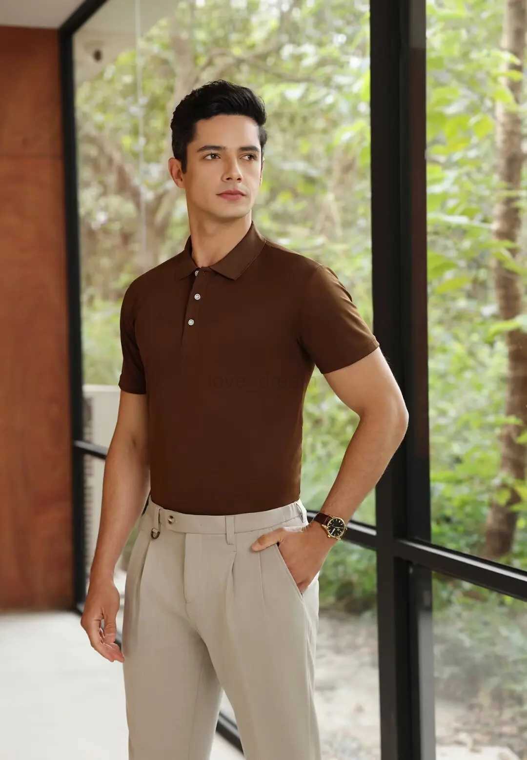 Elegant Brown Polo Shirt for Men - Premium Cotton for Office and Casual Wear - Comfortable Breathable and DurableXJ240920