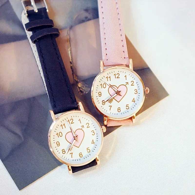 New Women Watch Cute Heart-shaped Dial Watches Female Student Fashion Quartz Wristwatches Simple Girls Reloj Mujer WholesaleX240920
