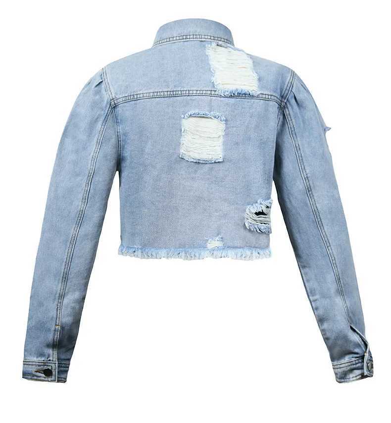 2022 Fall New Woman Long Sleeve Ripped Short Denim Jacket Fashion Hipster Jeans Coat Street Casual Female Clothing S-XLX240920