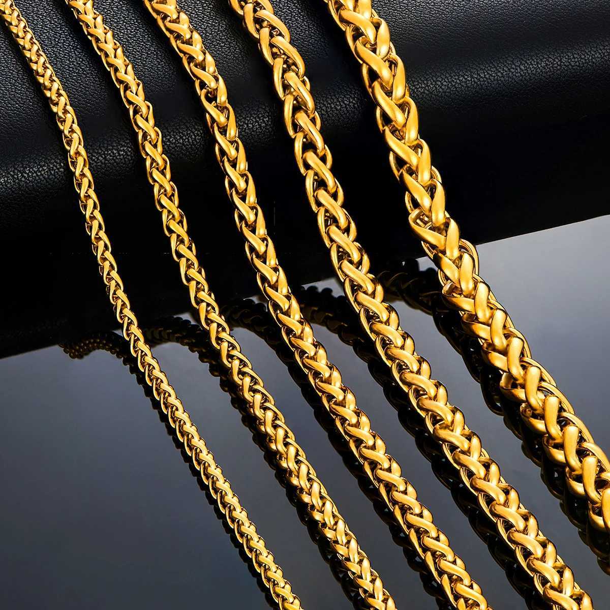 Thickness 3mm/4mm/5mm/6mm/7mm Gold Color Wheat Braided Stainless Steel Necklace Link Classic Curb Chain for Men Women JewelryX240919