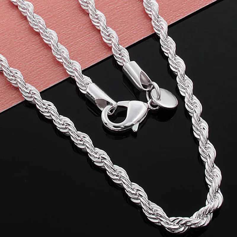 Hot Charms Fine 4MM Rope Chain 925 Sterling Silver Necklaces for Woman Men Classic Fashion Jewelry Wedding Party Holiday GiftsX240919