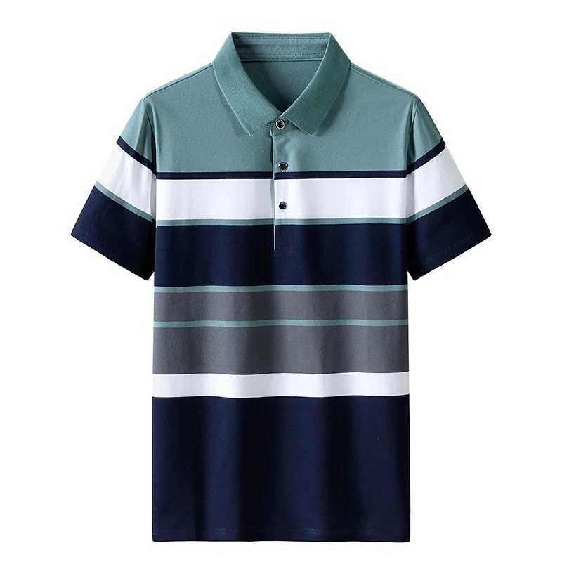 Business Casual Mens Polo T-Shirt Summer Short Sleeves Tops Stripe Print Button T Shirt Oversized Clothing Fashion Polo ShirtsX240920