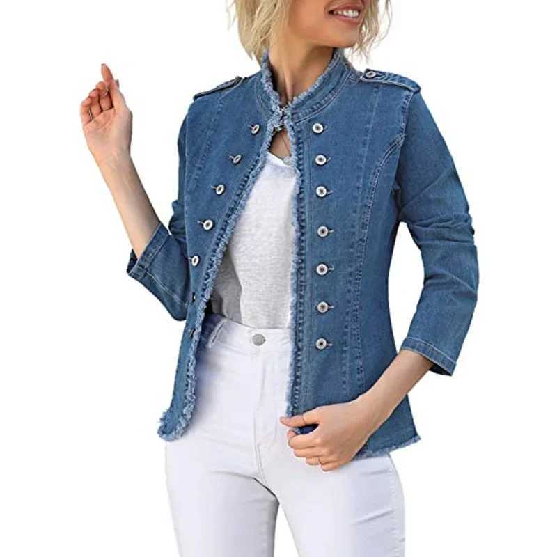 Jeans Casual Jackets Ladies 2024 Tassel Single Breasted Slim Denim Coat Vintage Blue Washed Long Sleeve Plus Size Women JacketsX240920