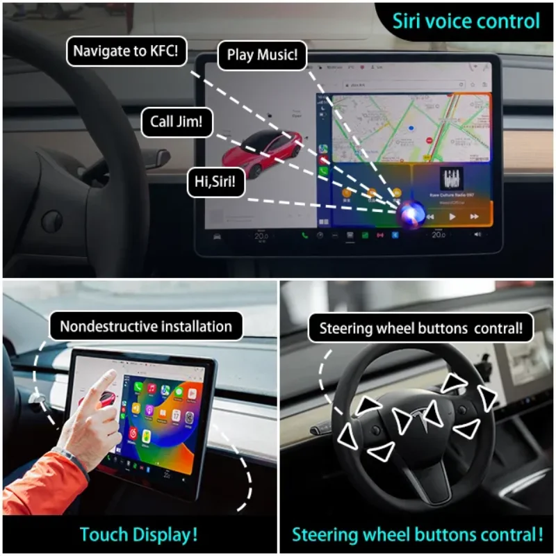 Car Wireless AI Box for Tesla Model 3 Y X S - Supports CarPlay & Android Auto with OTA Updates