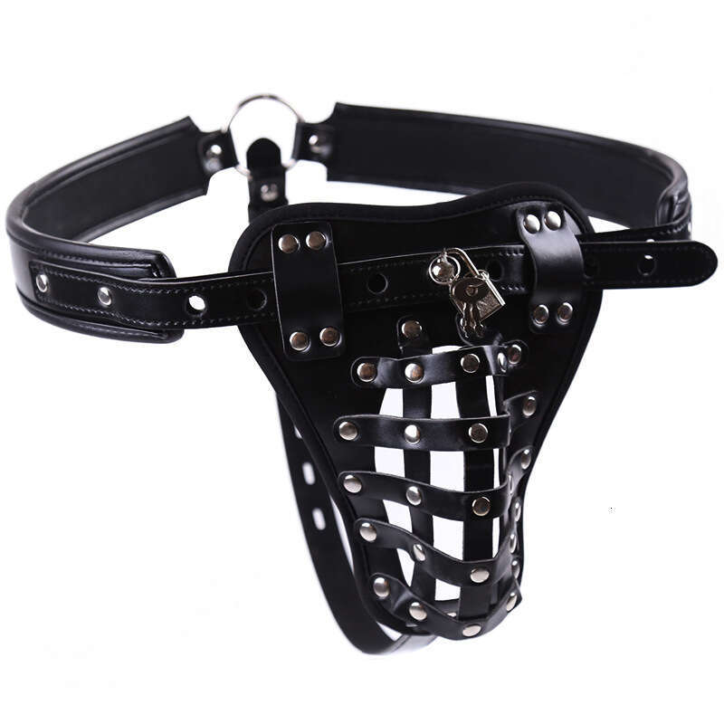 Adult sex toy male penis ring leather chastity cage