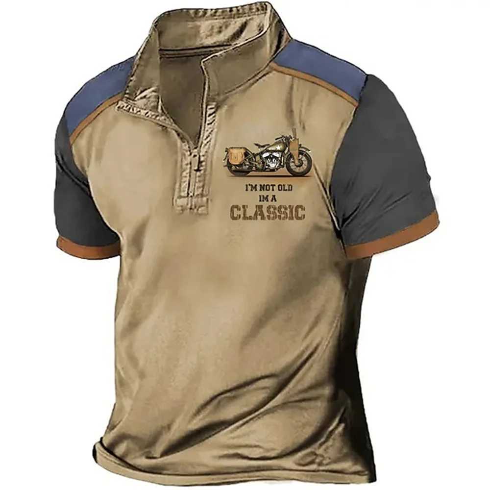 Vintage Short Sleeve Mens Polo Shirts Motocycle 3d Print Lapel Zipper Man Top High Quality Oversized Male Shirt Casual ClothingX240920
