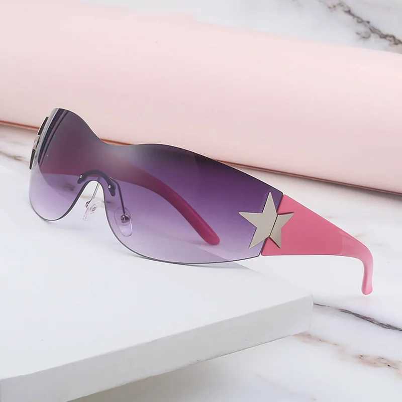 New Punk One Piece Sunglasses Goggle Y2K Luxury Brand Sun Glasses Star Goggles Eyewear UV400 Female Designer Five Star GlassesX240920