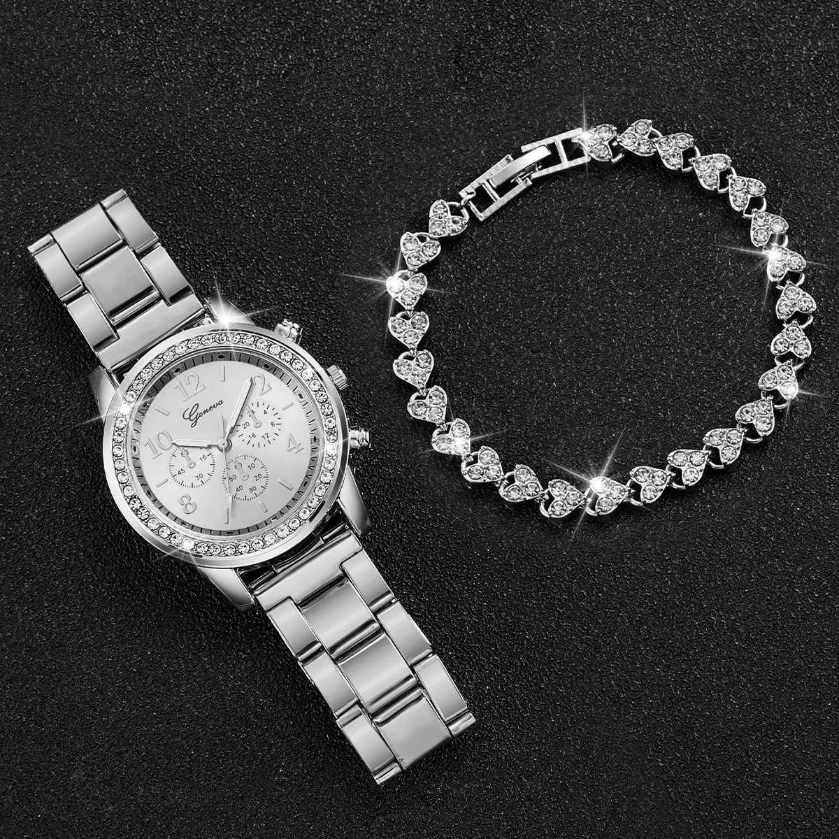 Fashion Women Stainless Steel Silver Color Quartz Watch Diamond BraceletX240920