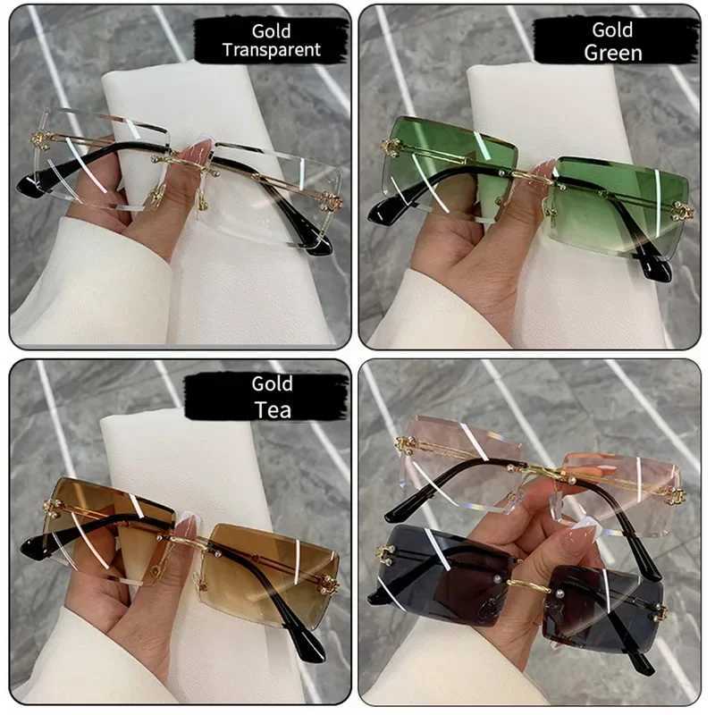 Vintage Fashion 2023 New Sunglasses Rimless Frameless Rectangle Shades Gradient UV400 Summer Traveling Sun Glasses for WomenX240920