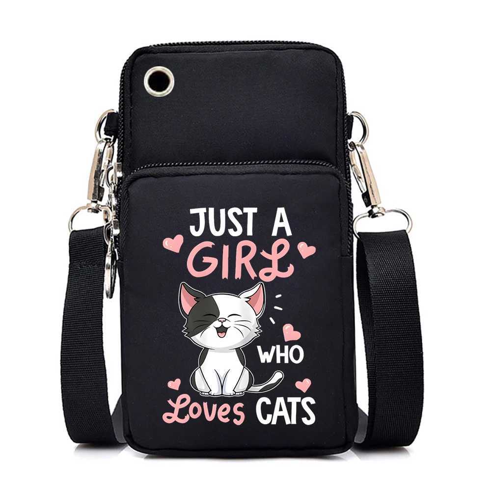 Women Mini Mobile Phone Bag Just A Girl Who Loves Cats Print Small Crossbody Bags Tote Purse Wallet Shoulder Bag Teen Handbags Z240919