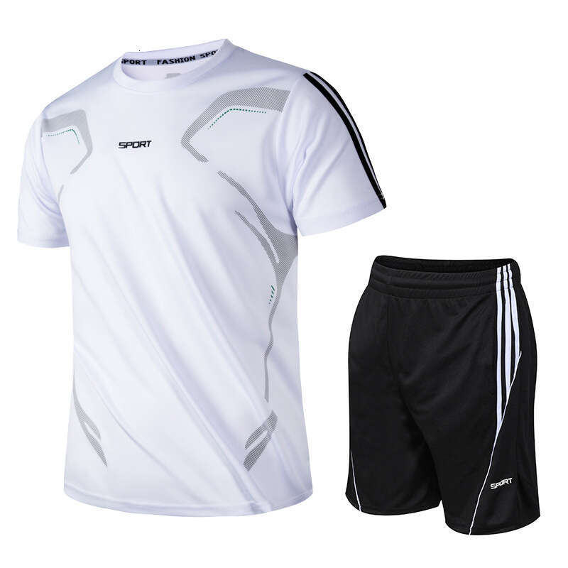 Sports Suit Men's Summer Fitness Short Sleeved Two-Piece T-Shirt Quick Drying Clothes Running Loose Casual Sports Round Neck