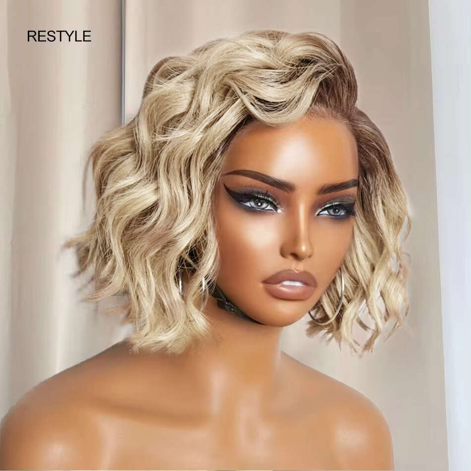 Put On & Go Blunt Cut Blonde Straight Bob Wigs Minimalist HD Lace Frontal Glueless Wig Human Hair Ready To Wear C Part