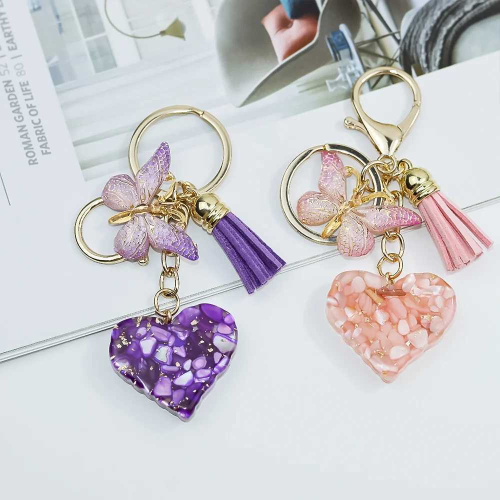 Exquisite Love Heart Keychain Crystal Resin Butterfly Key Ring Bag Pendant Car Keychain Accessories For Women Girls Party GiftsX240919