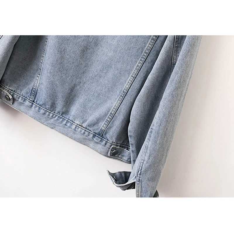 Spring Autumn New Vintage Light Blue Denim Jacket Women Loose Short Cowboy Outerwear Big Pocket Long Sleeve Jeans Jacket FemaleX240920
