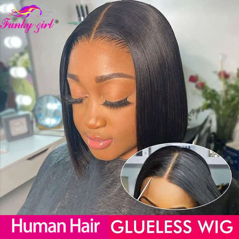 Straight Glueless Human Hair Wigs Brazilian Short Bob 13*4 Lace Closure Wig Pre Plucked Ready To Go