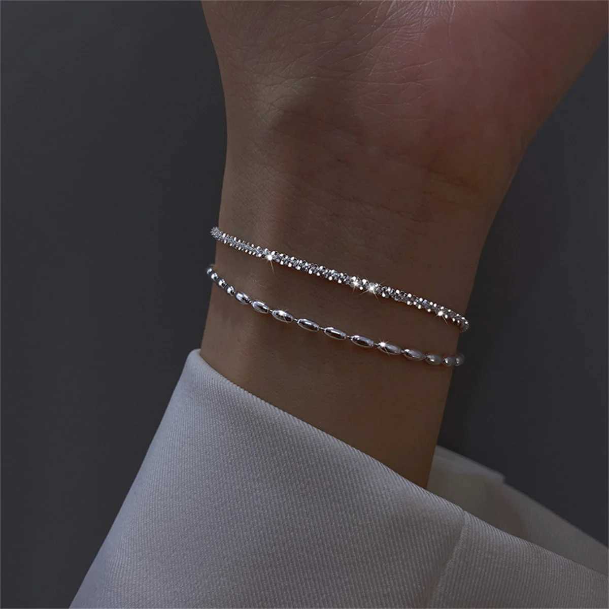 Thin Stamped Minimalist Silver Color Shiny Chains Anklets For Women Girls Friend Foot Jewelry Leg Barefoot Bracelet Accessories Y240920