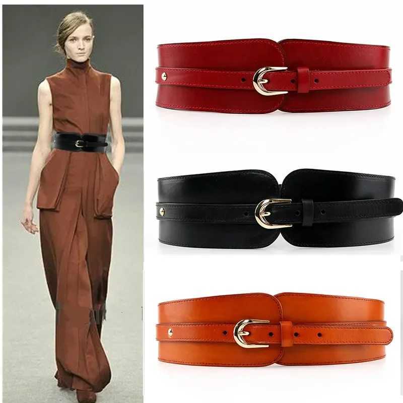 Womens vintage one layer high-quality cowhide leather belt with elastic strap W240920