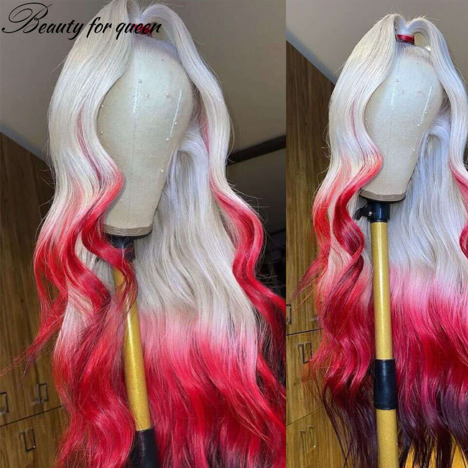 Ombre Red Front Human For Women Body Wave 150% Remy Brazilian Hair Transparent Lace Frontal Wigs Pre Plucked