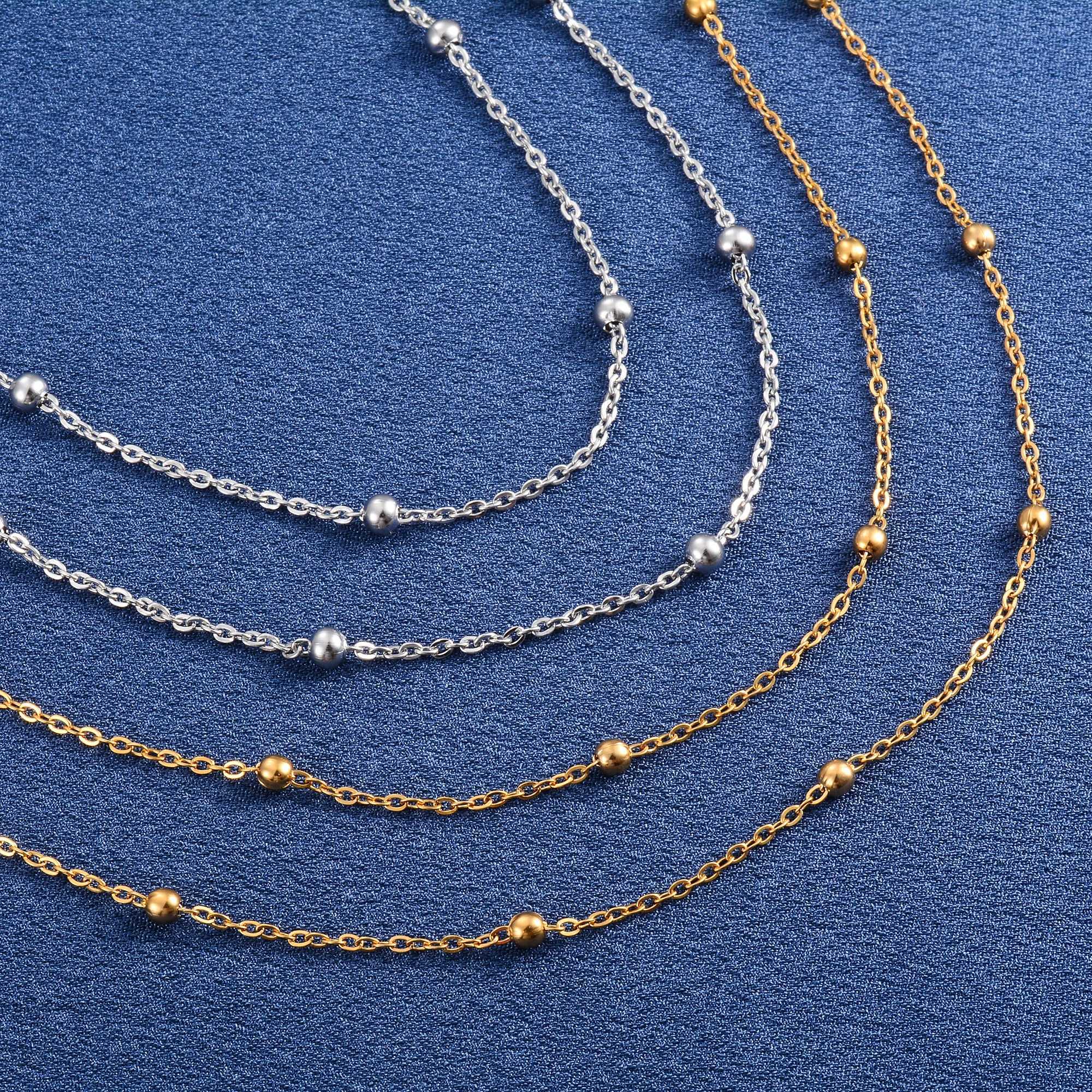 Dainty Stainless Steel Long Necklace for Women Ladies Link O Chain with Beads Choker on the Neck Jewelry Fiding AccessoriesX240919