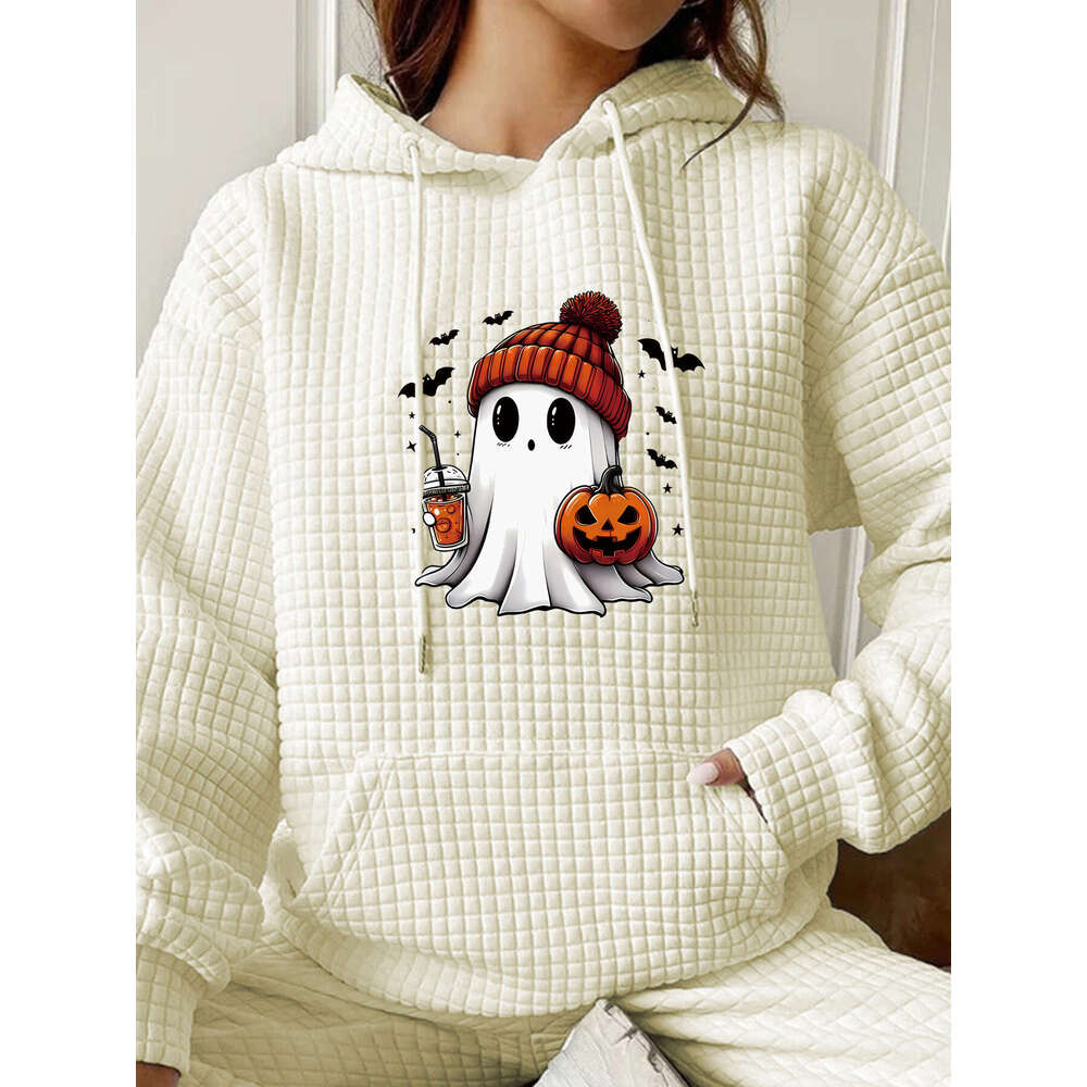 Hallowmas 2024 Autumn/winter Womens New Waffle Long Sleeve Halloween Printed Hoodie Loose European Size Defined Jacket Coats Women Womens Jacket Autum