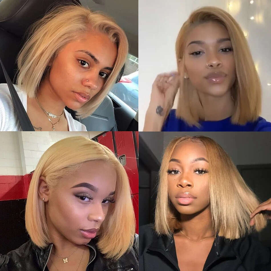 Transparent #27 Honey Blonde Frontal Bob Wig Brazilian Bone Straight 13X4 Lace Front Human Hair Wigs