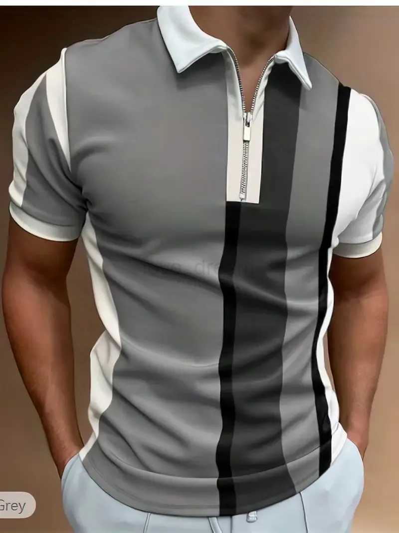 Hot Mens Polo T Shirt Simple Stripe Printed Mens Street Casual Short Sleeve Loose Large Size Shirt Mens Fashion TopXJ240920