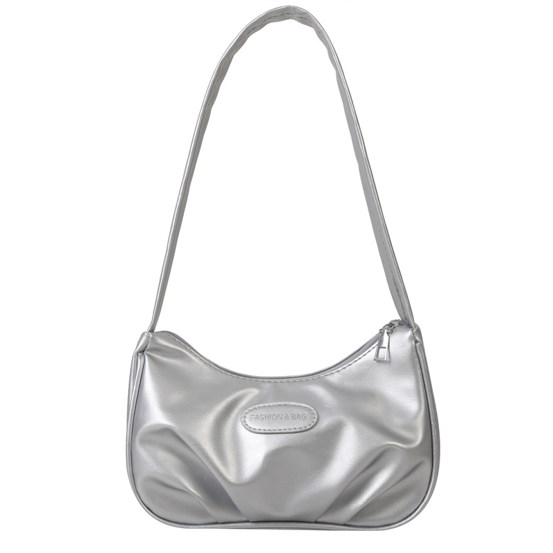 Women's niche texture silver bag high-end pleated armpit crescent bag