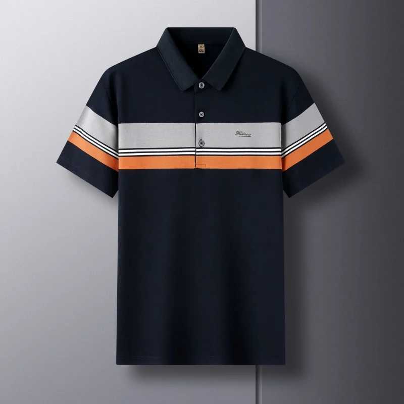 High end silk cotton short sleeve POLO shirt mens 2024 summer fashion stripe contrasting embroidery casual business T-shirtX240920