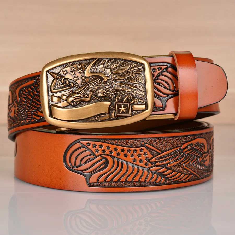 High quality mens eagle design alloy deduction style belt embossed cow belt essential accessories for jeans and casual pants; W240920