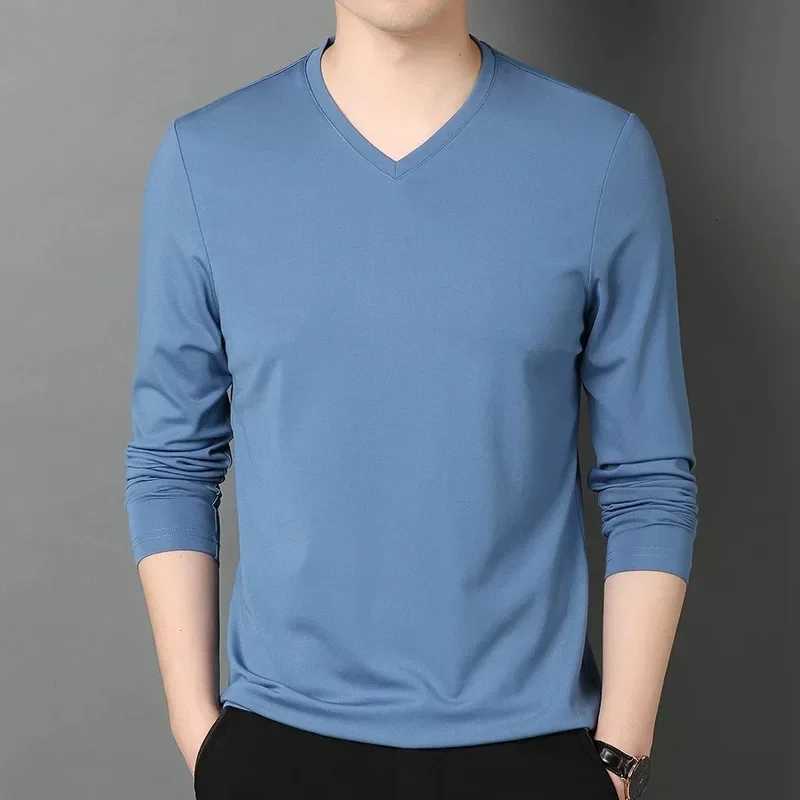 2023 Mens Long Sleeve T-shirt Casual Autumn Collection Slim Fit V-neck Top Base Layer Clothing Smooths Your SilhouetteX240919