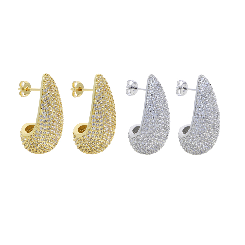 Sparkg Waterdrop Cubic Zirconia Stud Earrings - Gold Plated Teardrop Chunky Dome Jewelry