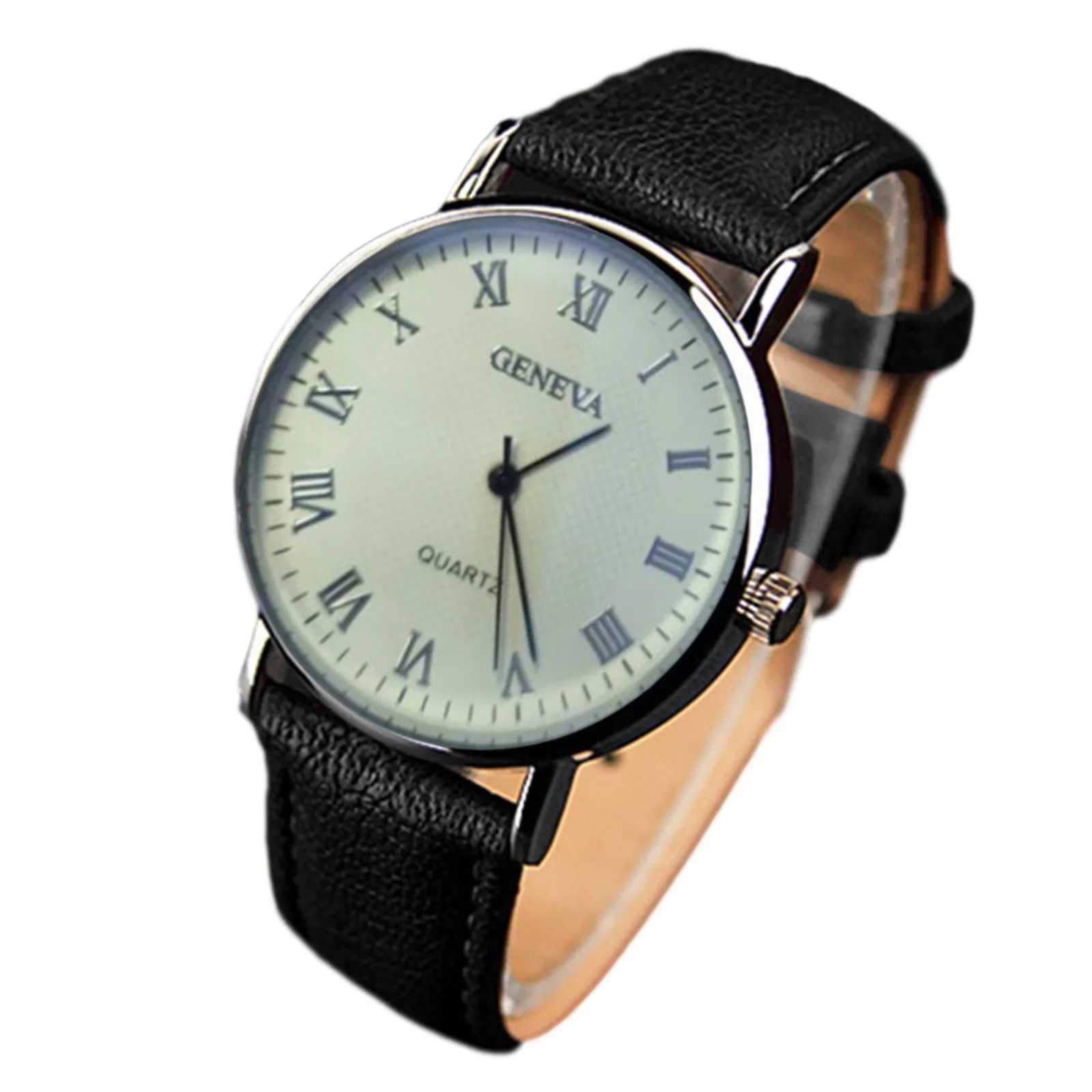 Classic Leather Strap Watch For Men Fashionable Blue Light Roman Scale Watch Quartz Watch Business MenS Casual Versatile WatchX240920